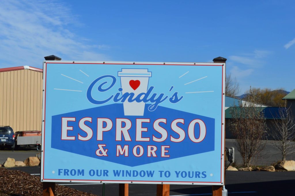 Cindys Espresso and More Street Sign Hood River