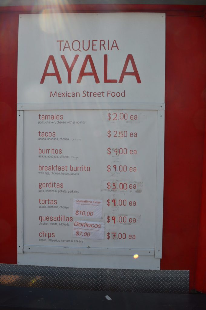 Taqueria Ayala Menu: March 15, 2021