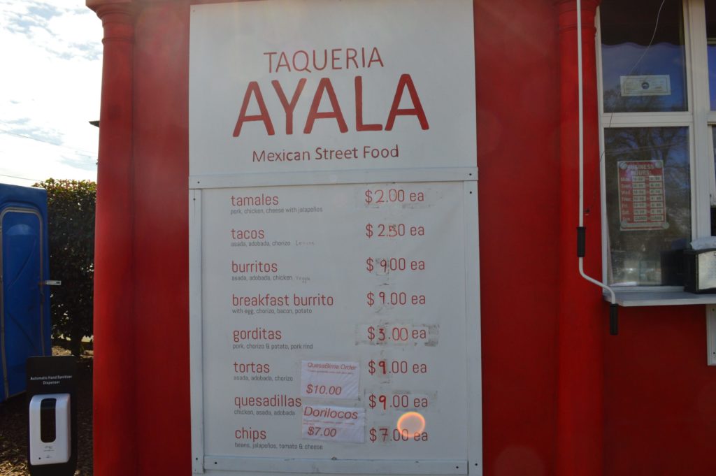 Taqueria Ayala Menu: March 15, 2021